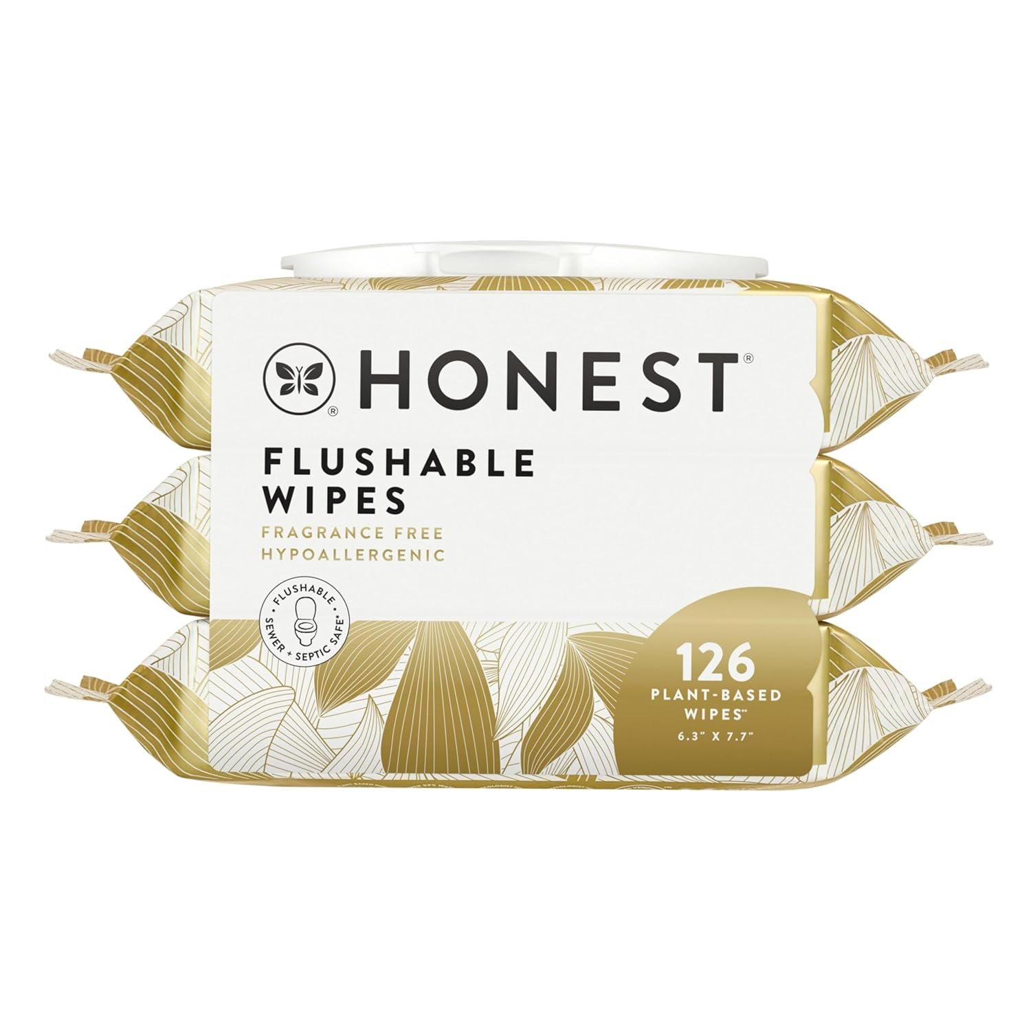 The Honest Company Flushable Wipes for Sensitive Skin, Hypoallergenic, Fragrance-Free, Gilded Wings Design, 126 Count - Image 9