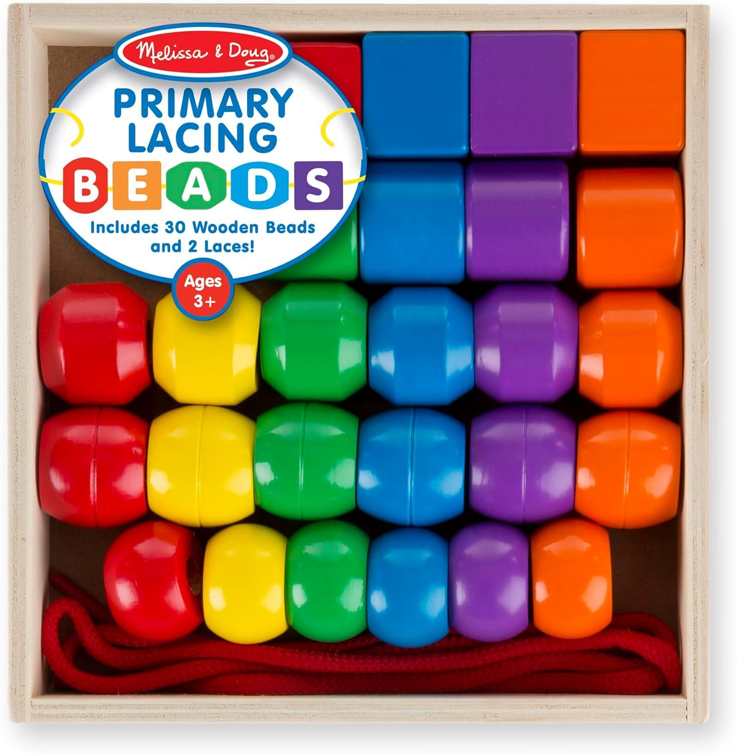 Melissa & Doug Primary Lacing Beads - Educational Toy with 30 Wooden Beads and 2 Laces for Toddlers, Fine Motor Skills Lacing Toys for Toddlers and Kids Ages 3+ - Image 9