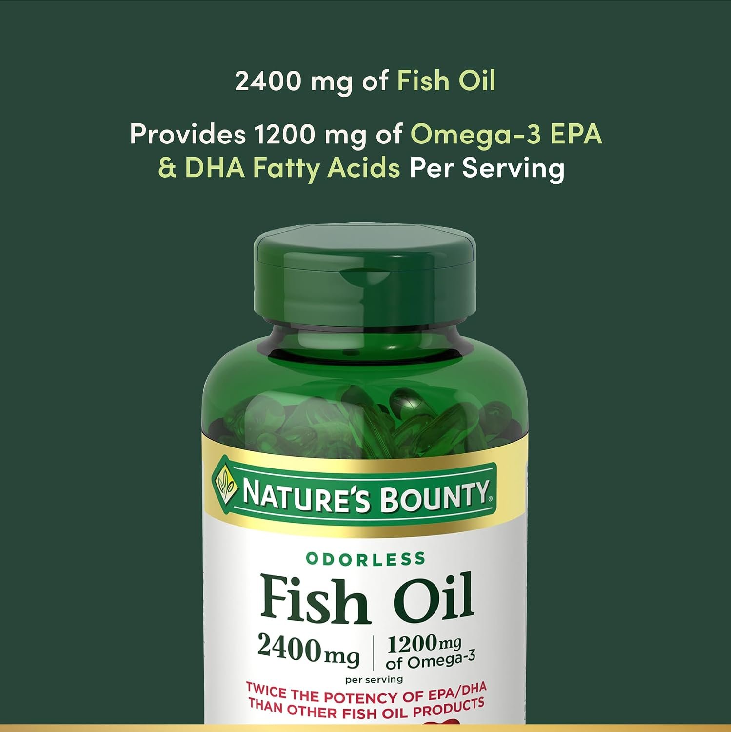 Nature's Bounty Odorless Fish Oil, 1200mg Omega-3 per Serving Including EPA & DHA, Supports Heart Health, Purified to Eliminate Mercury, Coated Softgels, Gluten Free, No Shellfish, 90 Ct - Image 3