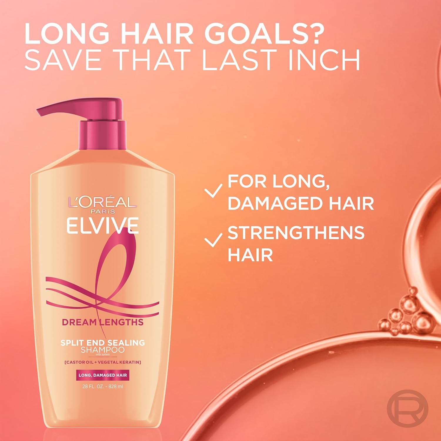 L'Oreal Paris Elvive Dream Lengths Shampoo and Conditioner Set, Seals Split Ends, Hydrating & Strengthening Hair Repair, Fine Castor Oil and Vitamins B3 and B5, 56 Fl Oz Set - Image 7