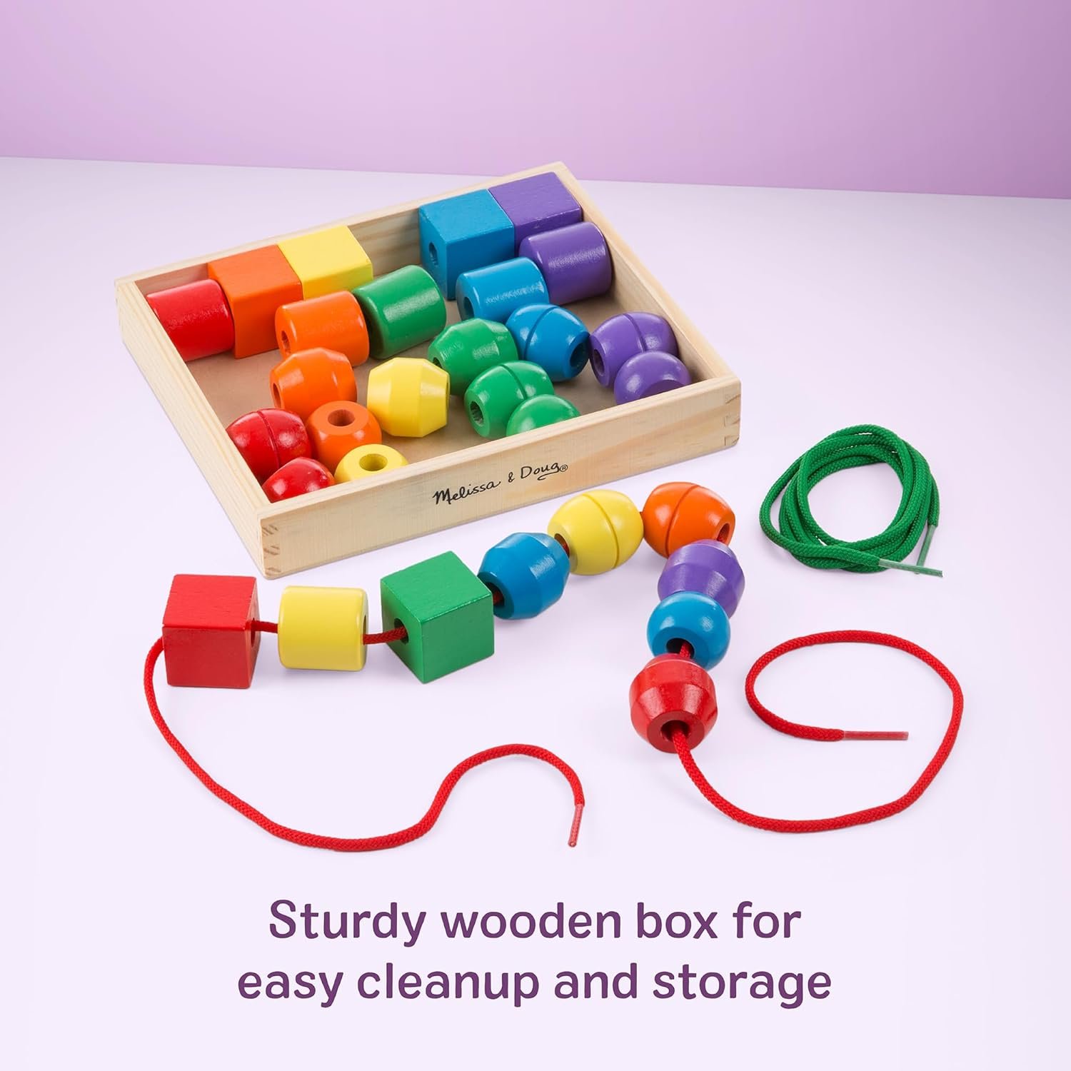 Melissa & Doug Primary Lacing Beads - Educational Toy with 30 Wooden Beads and 2 Laces for Toddlers, Fine Motor Skills Lacing Toys for Toddlers and Kids Ages 3+ - Image 7
