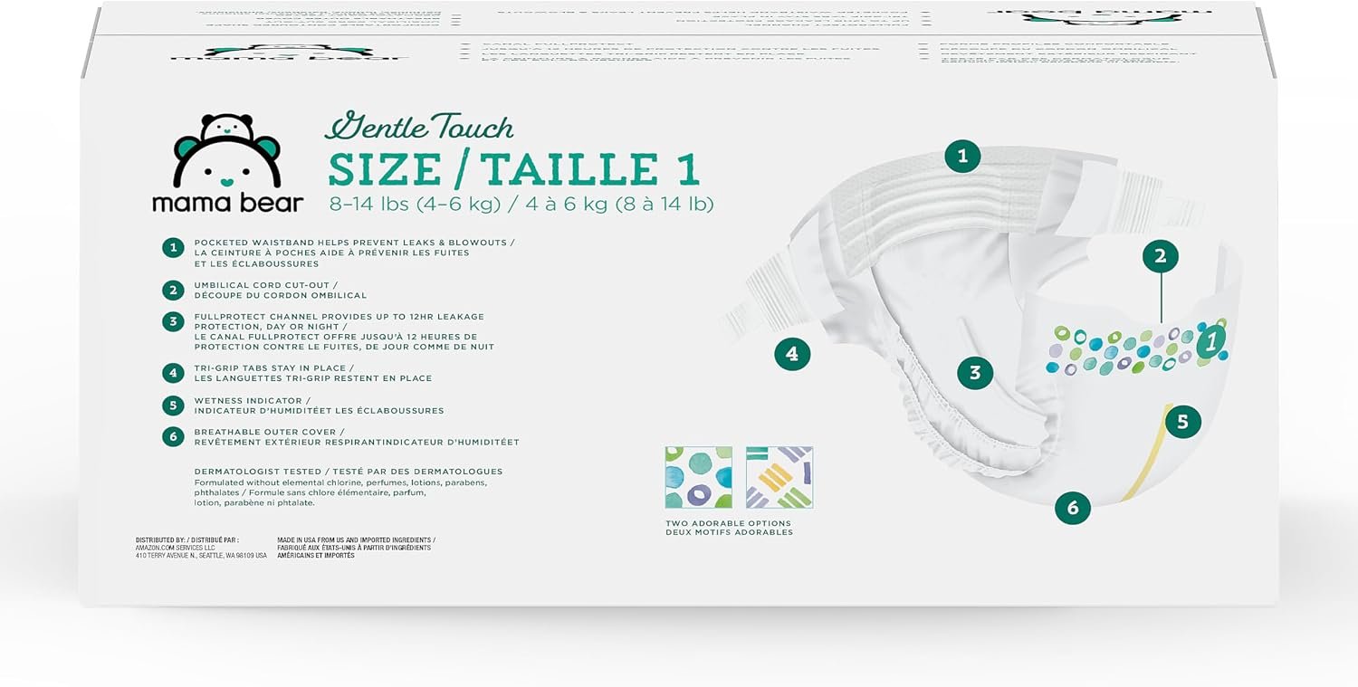 Amazon Brand - Mama Bear Gentle Touch Baby Diapers, Size 1, Leak Protection, Wetness Indicator, Umbilical Cord Cutout, 200 Count (4 packs of 50) - Image 9