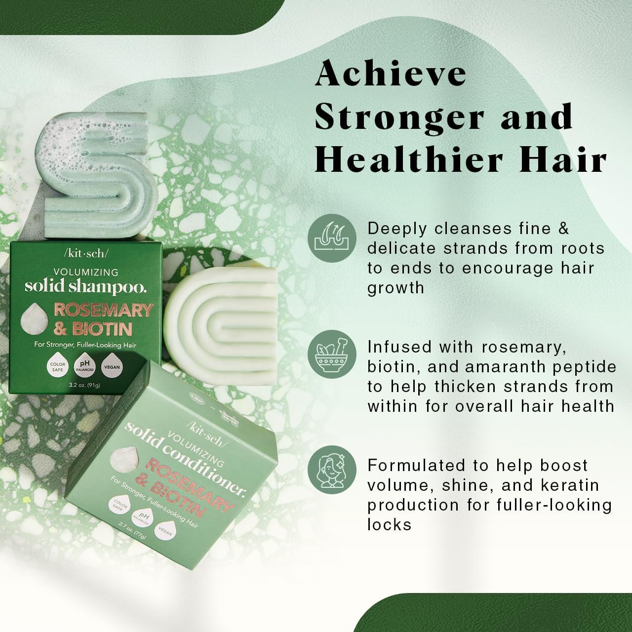 Kitsch Rosemary & Biotin Shampoo and Conditioner Set for Hair Growth - Strengthening, Thickening & Volumizing Shampoo and Conditioner Bar - Paraben, Sulfate & Silicone Free - 2 pack - Image 3