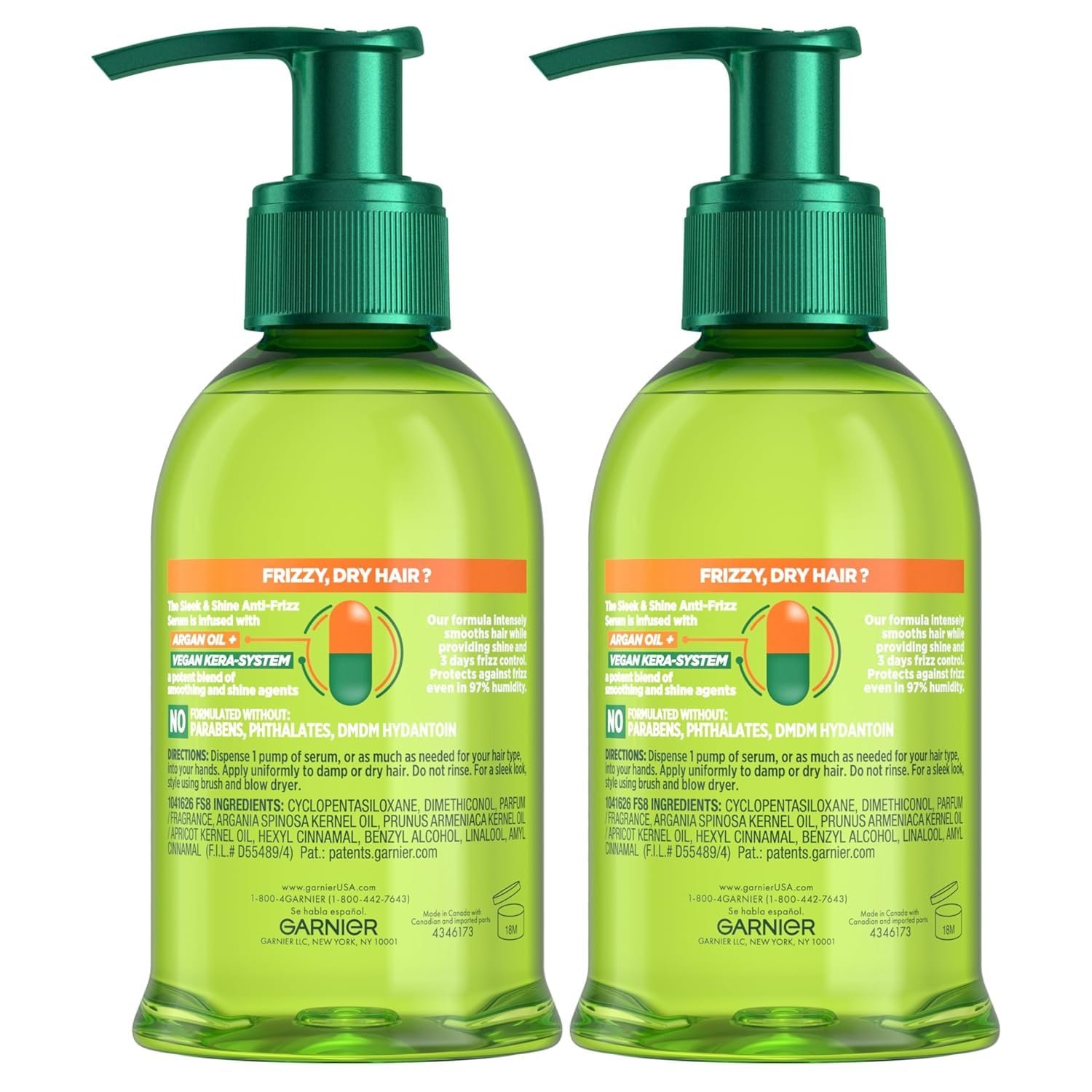 Garnier Fructis Sleek & Shine Anti-Frizz Hair Serum for Frizzy, Dry Hair, Leave-In Argan Oil Infused Formula with Up to 72HRs of Frizz Control, Smooths Flyaways & Boosts Hair Shine, 5.1 Fl Oz (2 Pack) - Image 10