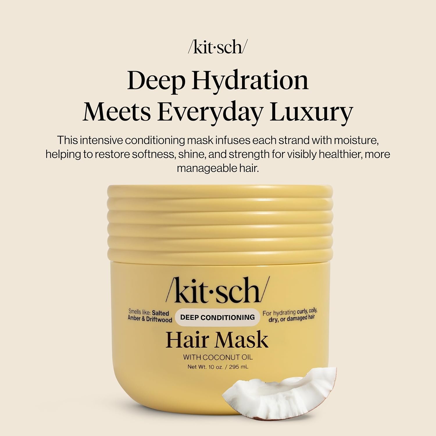 Kitsch Moisturizing Hair Mask for Damaged Hair – Coconut Oil Deep Conditioner for Women – Curly Hair Products Friendly – Frizz-Reducing Hair Care Treatment for Curly, Coily & All Hair Types – 10 oz - Image 2