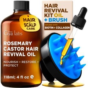 Gya Labs Rosemary & Castor Hair Revival Oil – 4 Fl Oz – Non-Greasy Formula for Thickening & Strengthening – Repairs Damaged Hair, Split Ends & Dry Scalp