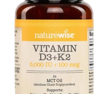 NatureWise Vegan Vitamin D3 + K2 with Organic Coconut MCT Oil – Natural D3 5000IU + Natural K2 100mcg – High Absorption Bone Support – Soy & Gluten Free – USA Manufactured – 90 Softgels[90-Day Supply]