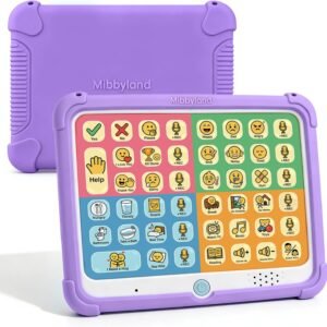 MibbyTalk AAC Device for Autism & Nonverbal Kids and Adults, Communication Tool for Home & School Use and Speech Therapy – 32 Preset Buttons, 11 Recordable Buttons with Stickers, Silicone Case, Purple