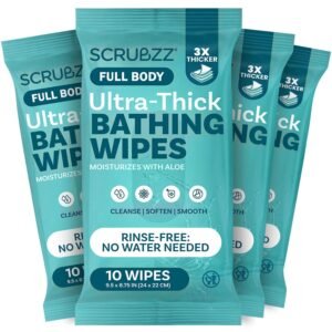 Extra Large Bath Wipes for Adults Bathing No Rinse – 40 Ultra Thick Disposable Body Wipes for Men, Women & Elderly – Great for Gym, Camping, Post Surgery