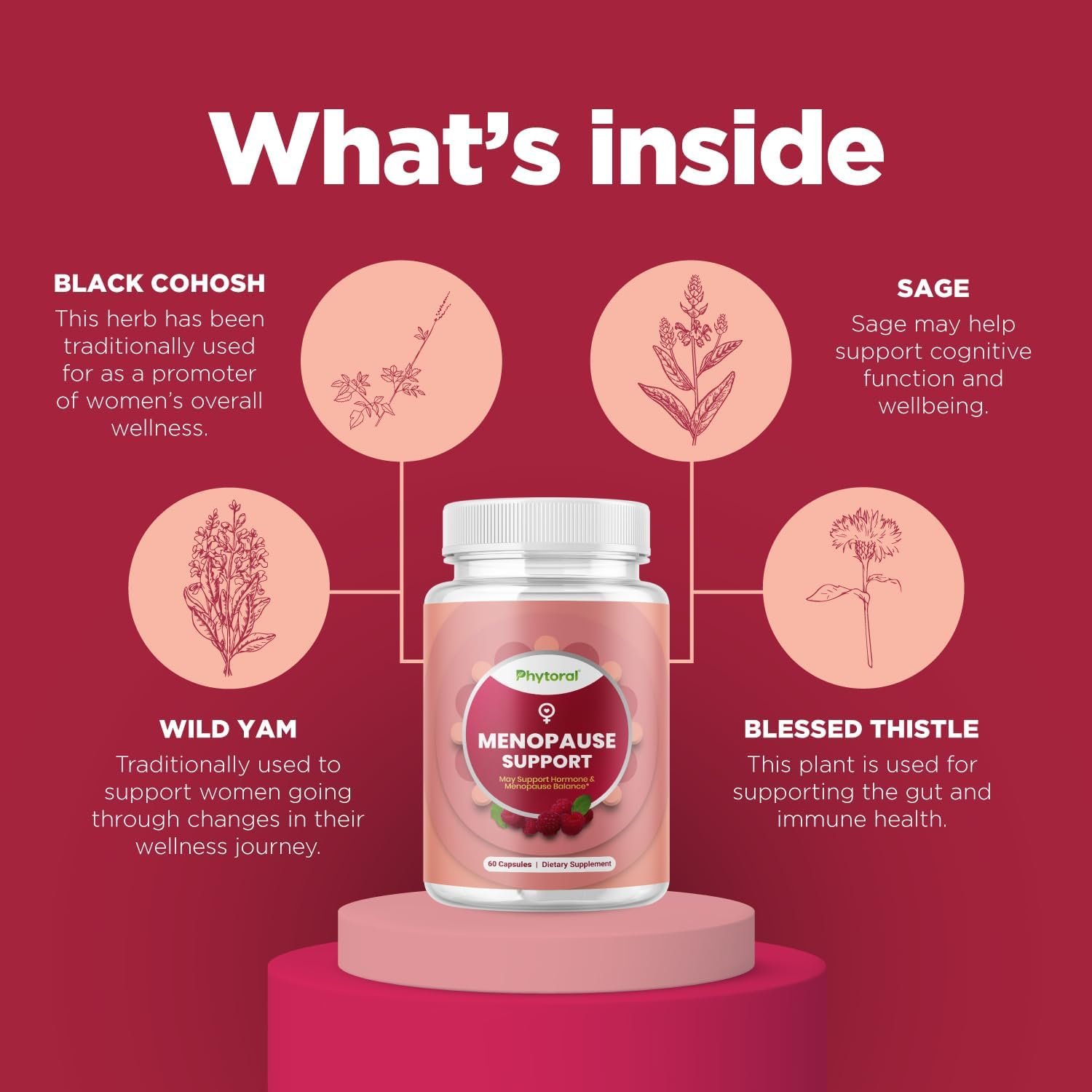 Phytoral Complete Herbal Menopause Supplement for Women - Female Hormone Balance Capsules for Night Sweats Hot Flashes & Mood Swings with Dong Quai Chaste Berry & Black Cohosh Root - 60 Count - Image 3