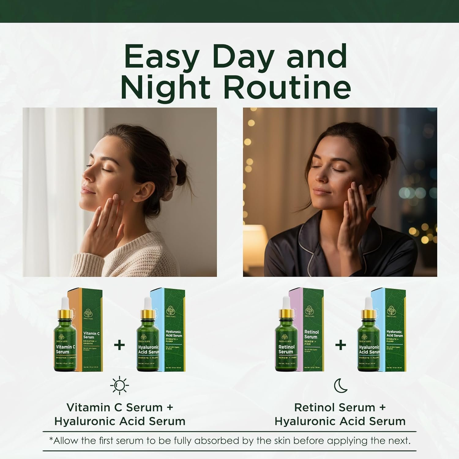 Tree of Life Face Serum Set - Vitamin C, Retinol & Hyaluronic Acid for Brightening, Firming & Hydrating - Anti Aging Skin Care Set - Dermatologist Tested - 1 Fl Oz (Pack of 3) - Image 3