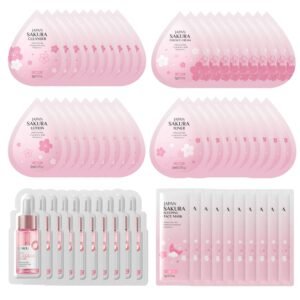 Sakura Travel Skincare Sets, 60pcs Mini Travel Skin Care kit Including Cleanser, Toner, Lotion, Serum, Cream, Sleepping Mask