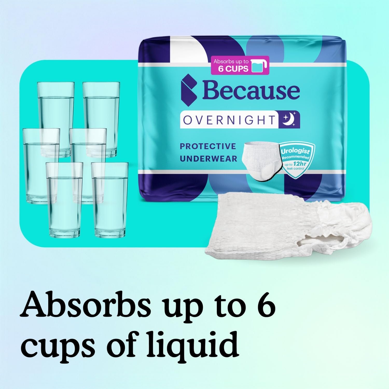 Because Overnight Absorbency Pull Ups - Adult Disposable Incontinence Underwear, Extra Absorbent Nighttime Briefs for Men and Women, White, Large, 20 Count - Image 2