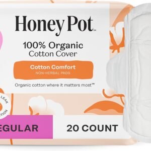 The Honey Pot Company – Sanitary Pads for Women – Non-Herbal Regular Flow w/Wings – Organic Cotton Cover & Ultra-Absorbent Pulp Core – Feminine Care – 20 ct