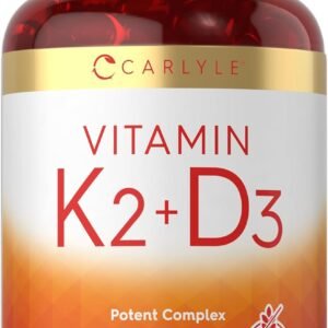 Carlyle Vitamin K2 D3 Supplement | 300 Softgels | 200mcg K2 MK7 & 10,000 IU D3 | Non-GMO, Gluten Free