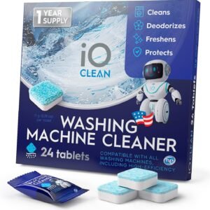 iO CLEAN Washing Machine Cleaner Descaler Tablets, 24 Count (1 Year Supply) – Deep Clean Washer Cleaner Tablets for HE Front Load & Top Load – Unscented Washing Machine Descaler for Odor Control