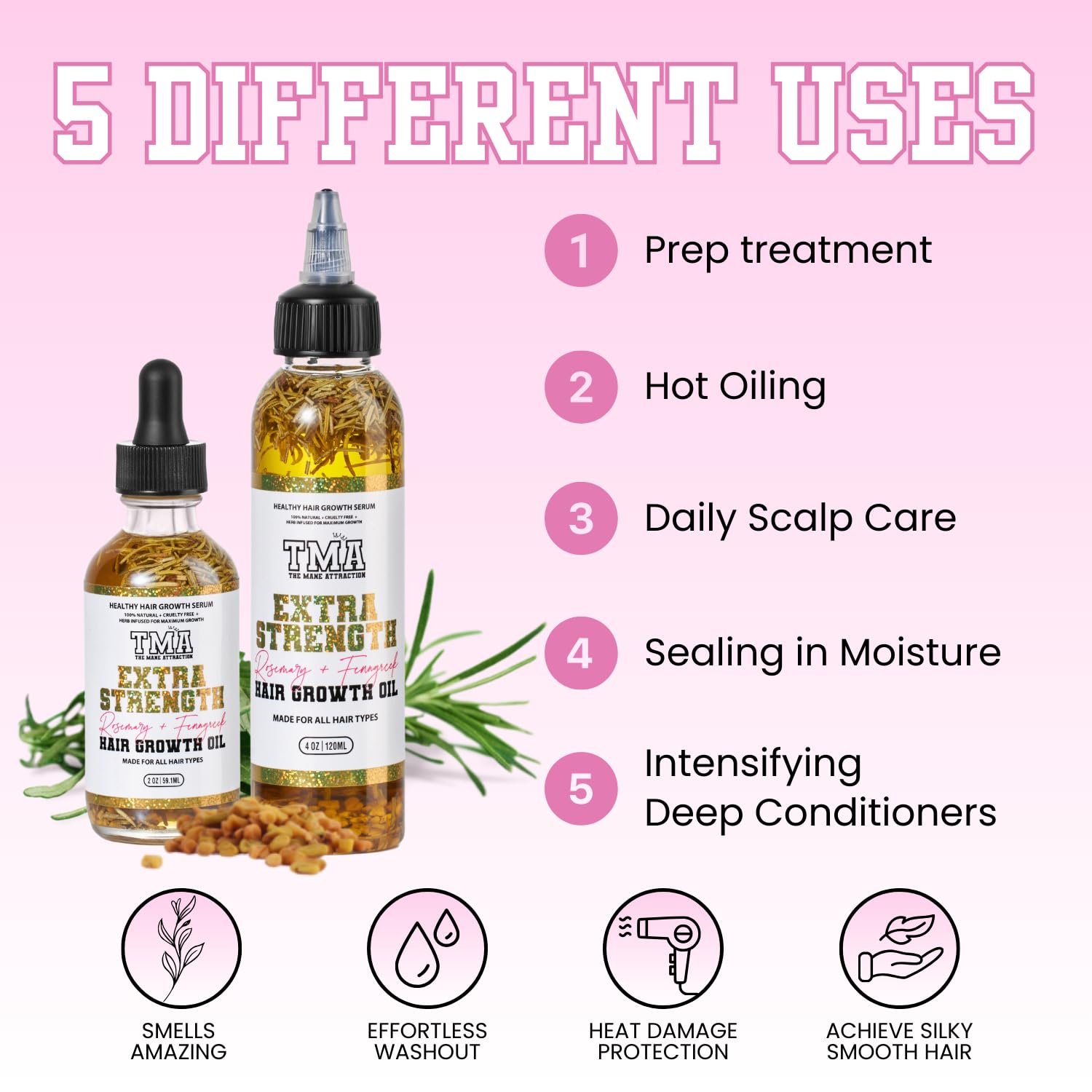 The Mane Attraction Extra-Strength Herbal Hair Growth Oil, Rosemary & Fenugreek Blend, Castor & Vitamin E Infusion, Scalp-Nourishing for All Hair Types, 2 Fl Oz - Image 3
