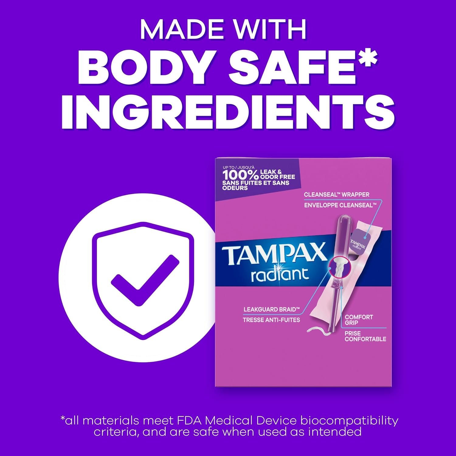 Tampax Radiant Tampons for Women Multipack, with LeakGuard Braid, Regular/Super/Super Plus Absorbency, Unscented, 112 Count (4 Packs of 28), Packaging May Vary - Image 5