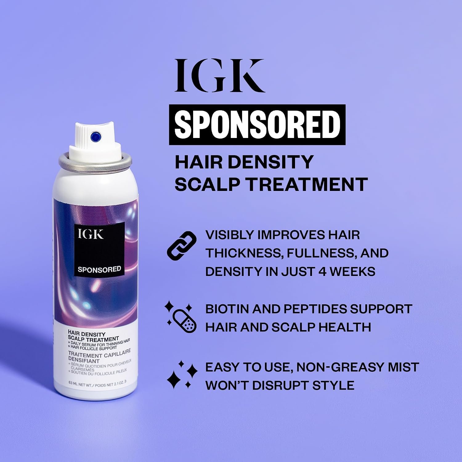 IGK SPONSORED Scalp Treatment for Hair Growth | Thickening Serum for Thinning Hair | Clinically Tested Mist for Hair Density and Volume | 2.1 Oz - Image 2
