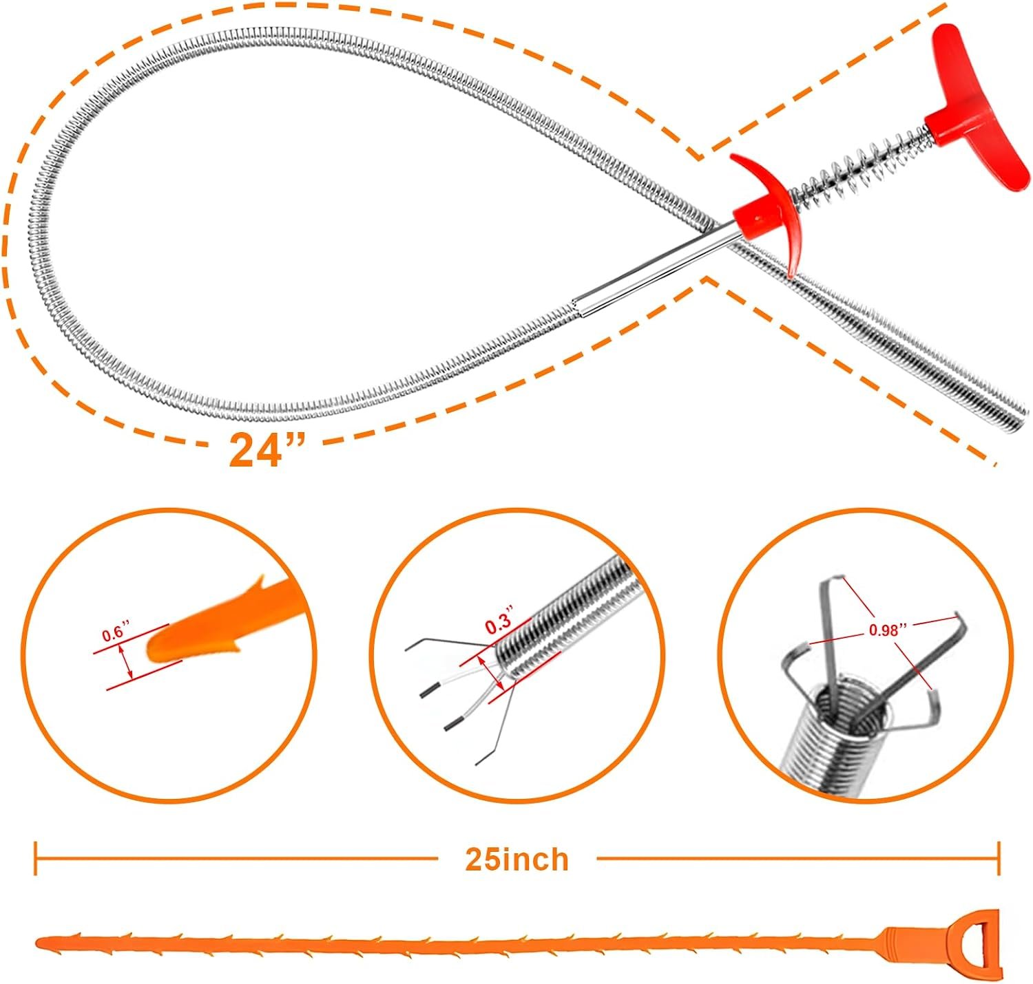 Drain Clog Remover, 25inch Drain Snake Hair Remover(3pcs), Hair Catcher Drain Auger Cleaner Tool Set For Toilet, Kitchen Sink, Bathroom Tub, Sewer - Image 2