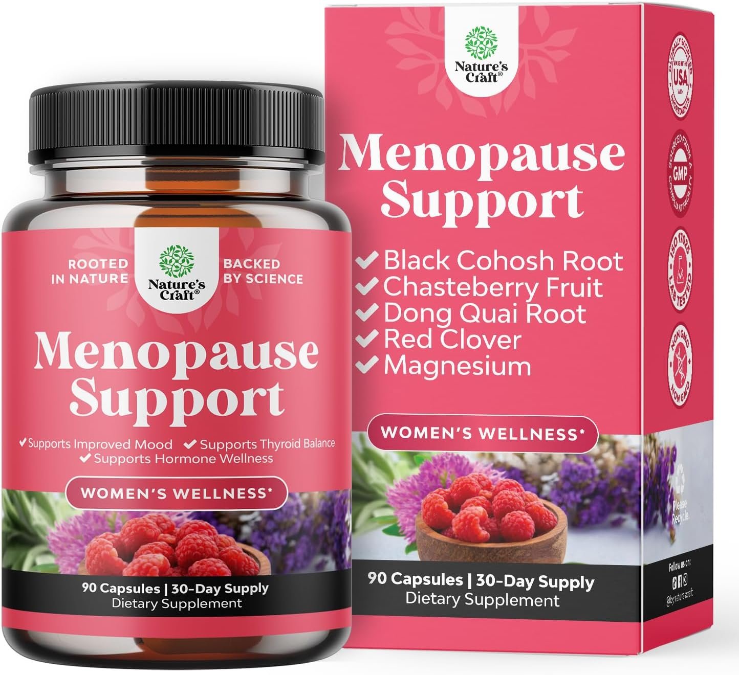 Complete Herbal Menopause Supplement for Women - Multibenefit Menopause Ease Hormone Balance for Women for Night Sweats Mood and More with Dong Quai Vitex Chaste Berry and Black Cohosh - 90 Count
