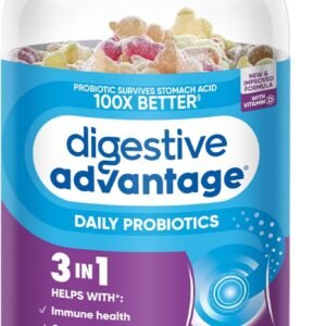 Digestive Advantage Probiotics For Digestive Health, Probiotic Gummies & Vit D, Daily Probiotics For Women &Men Occasional Bloating, Minor Abdominal Discomfort & Gut Health, 80ct Natural Fruit Flavors