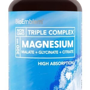BioEmblem Triple Magnesium Complex | 300mg of Magnesium Glycinate, Malate, & Citrate for Muscles, Nerves, & Energy | High Absorption | Vegan, Non-GMO (180 Capsules)