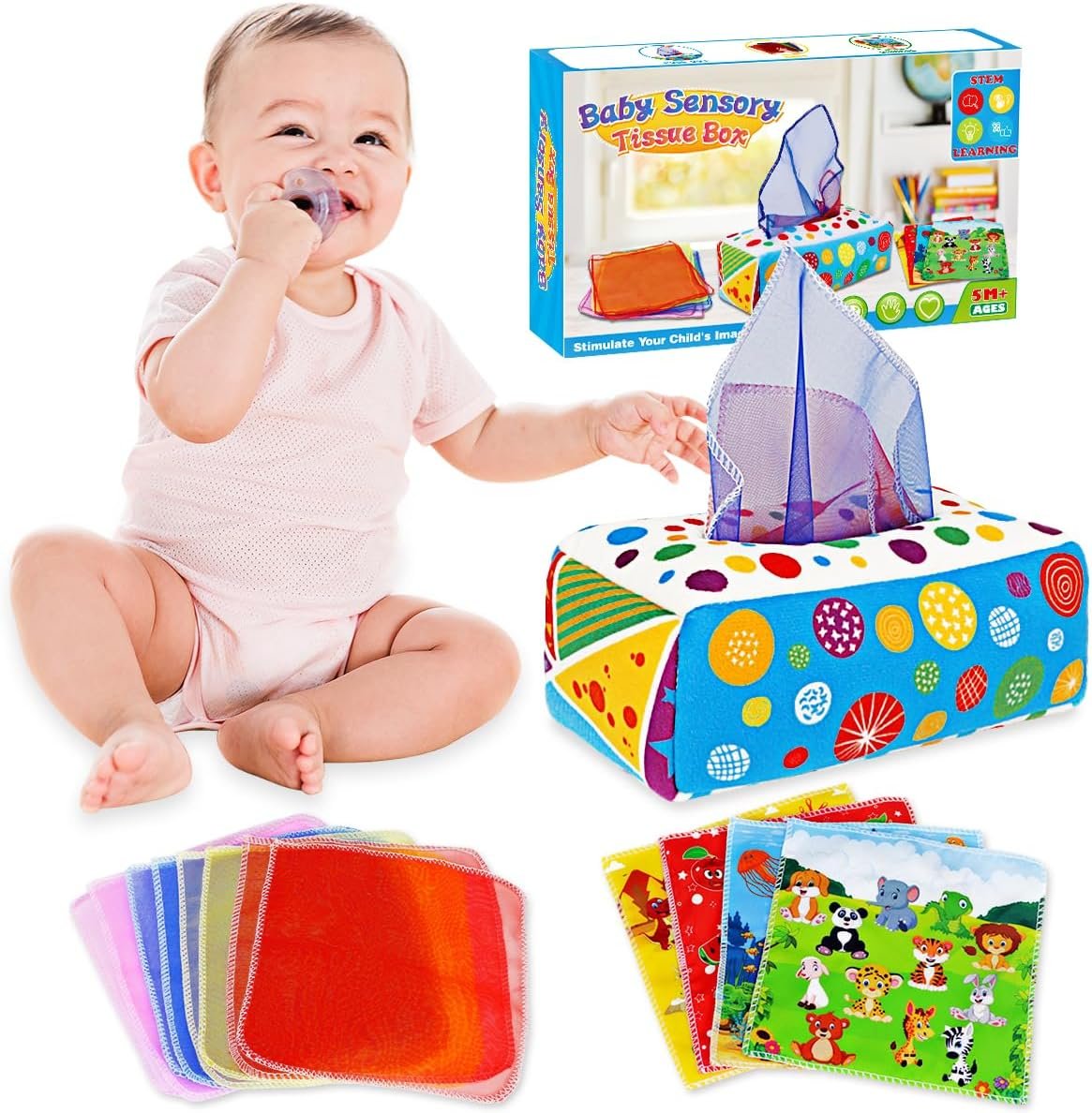 Baby Toys 6 to 12 Months - Baby Tissue Box Toys Montessori Toys for Babies 6-12 Months Soft Crinkle Infant Sensory Toys for 1 Year Old Early Learning Toys Baby Boys Girls Gifts