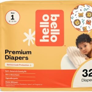 Hello Bello Diapers, Size 1 (8-12 lbs) Wild Cats, 32 Count of Premium Disposable Baby Diapers, Hypoallergenic with Soft, Cloth-Like Feel