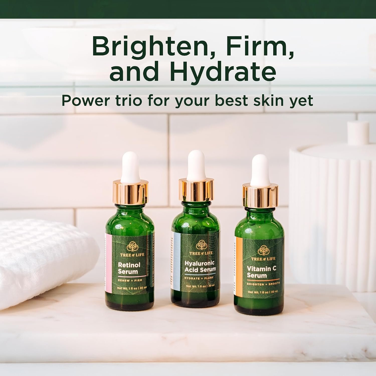 Tree of Life Face Serum Set - Vitamin C, Retinol & Hyaluronic Acid for Brightening, Firming & Hydrating - Anti Aging Skin Care Set - Dermatologist Tested - 1 Fl Oz (Pack of 3) - Image 2