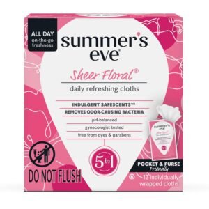 Summer’s Eve Sheer Floral Feminine Wipes, Gentle pH-Balanced Formula Helps Control Vaginal Odor, Individually Wrapped Wipes, 12 Count