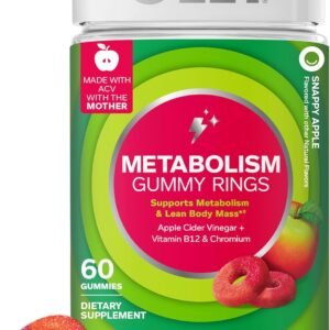 OLLY Metabolism Gummy Rings, Metabolism and Cellular Energy Chewable Supplement,* Apple Cider Vinegar, Vitamin B12, Chromium Picolinate, Apple Flavored, 60 Day Supply – 60 Count