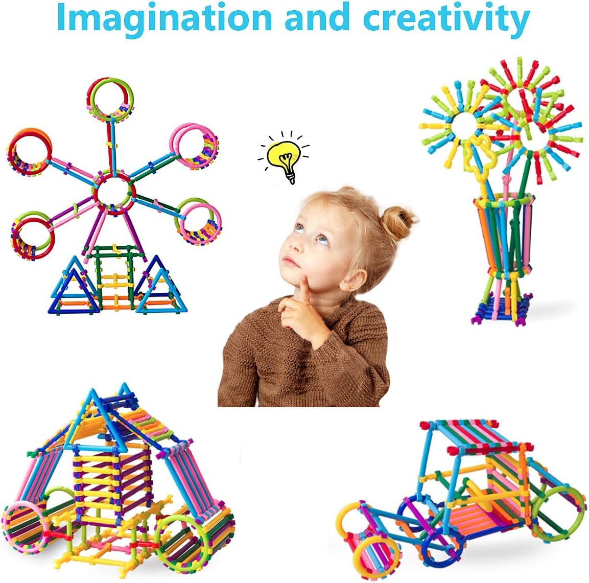 Juboury 1054Pcs Building Toy Building Blocks Bars Different Shape Educational Construction Engineering Set 3D Puzzle, Interlocking Creative Connecting Kit, Great STEM Toy for Both Boys and Girls - Image 5
