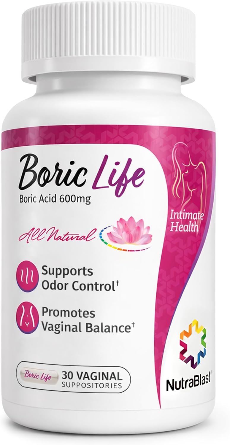 NutraBlast Boric Acid Suppositories - 100% Pure Made in USA - Boric Life Intimate Health Support (30 Count)