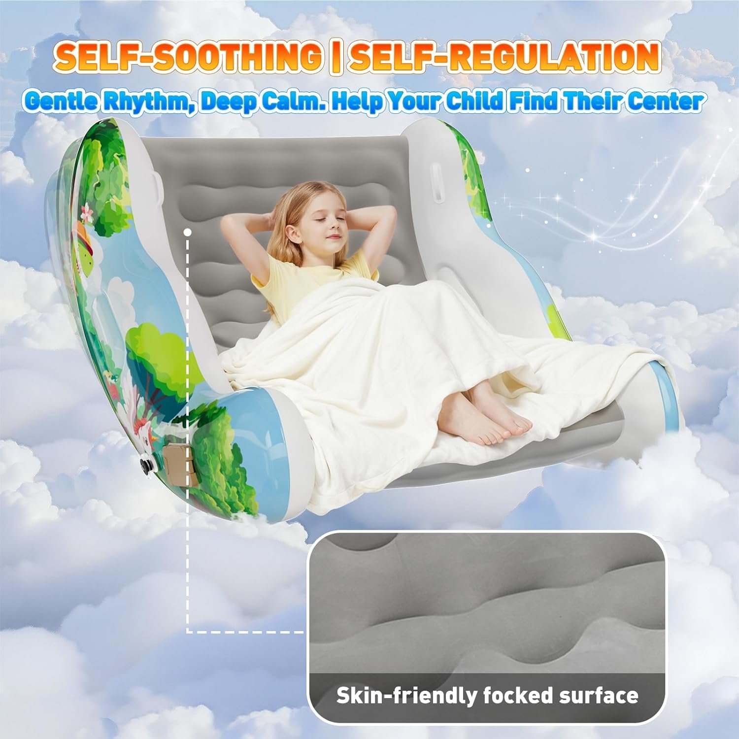 Sensory Chair for Kids, Inflatable Rocking Chair for Kids with Autism & ADHD, Air Cloud Rocker for Toddler as 3 4 5 6 7 8 Year Old Boy Girl Gifts, Autism Sensory Products Training Body Coordination - Image 5