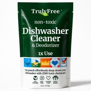 Truly Free Natural Dishwasher Cleaner – Dish Washer Machine Descaler, Fights Grease & Limescale, Hard Water Stain Remover, Smell Eliminator for Clean Dishwashers – Lemon Fresh Scent, 4 oz (Pack of 1)