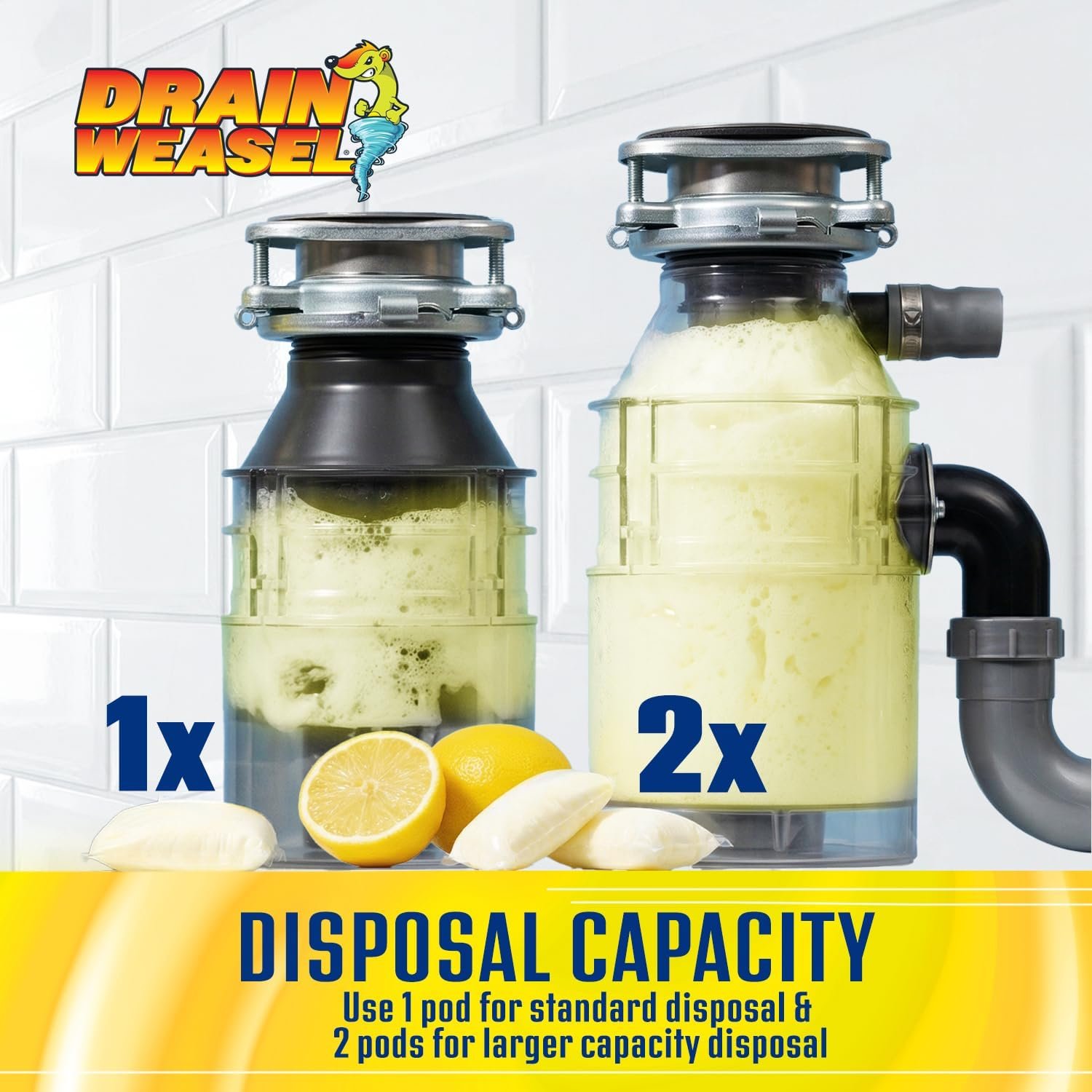 Drain Weasel Garbage Disposal Pods Cleaner and Deodorizer, Sink Odor Eliminator with Foaming Action, Septic-Safe Enzyme Formula, Fresh Lemon Scent, Pack of 5 - Image 7