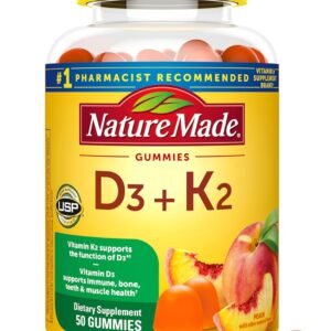 Nature Made Vitamin D3 K2 Gummies, Vitamin D 5000 IU Per Serving for Bone, Teeth, Muscle and Immune Support, 50 Gummy Vitamins, 25 Day Supply