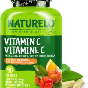NATURELO Vitamin C with Organic Acerola Cherry Extract and Citrus Bioflavonoids – Vegan Supplement – Immune Support – 500 mg VIT C per Cap – Non-GMO – 90 Capsules