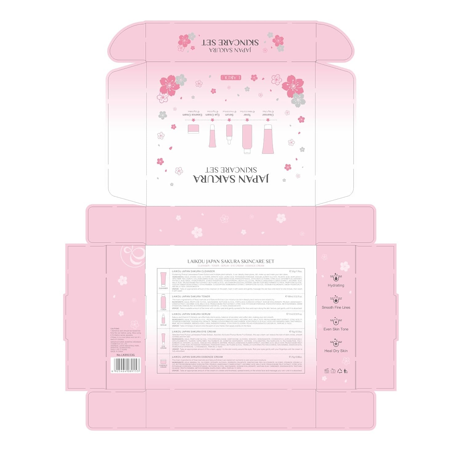 LAIKOU Skin Care Set JAPAN SAKURA Women Beauty Gift Sets Skin Care Kit with Cleanser, Toner, Serum, Eye Cream, Face Cream Travel Kit for Women Teen Girls Mom Daughter Birthday TSA-friendly Sizes 5pcs - Image 7
