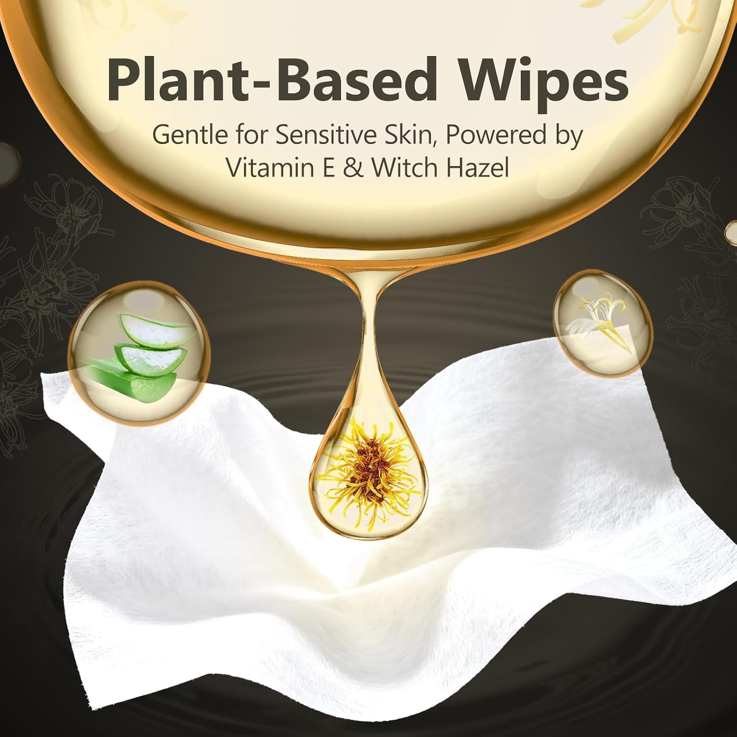 MOLLIS Witch Hazel Flushable Wipes for Adults, Extra Large Unscented Wet Wipes with Vitamin E, Gentle for Sensitive Skin, 100% Plant-Based, Sewer & Septic Safe, 60 Count - Image 3