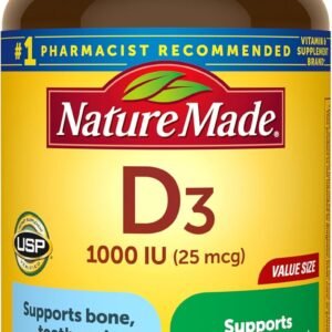 Nature Made Vitamin D3 1000 IU (25 mcg), Vitamin D Supplement for Bone, Muscle and Immune Health Support, 180 Softgels