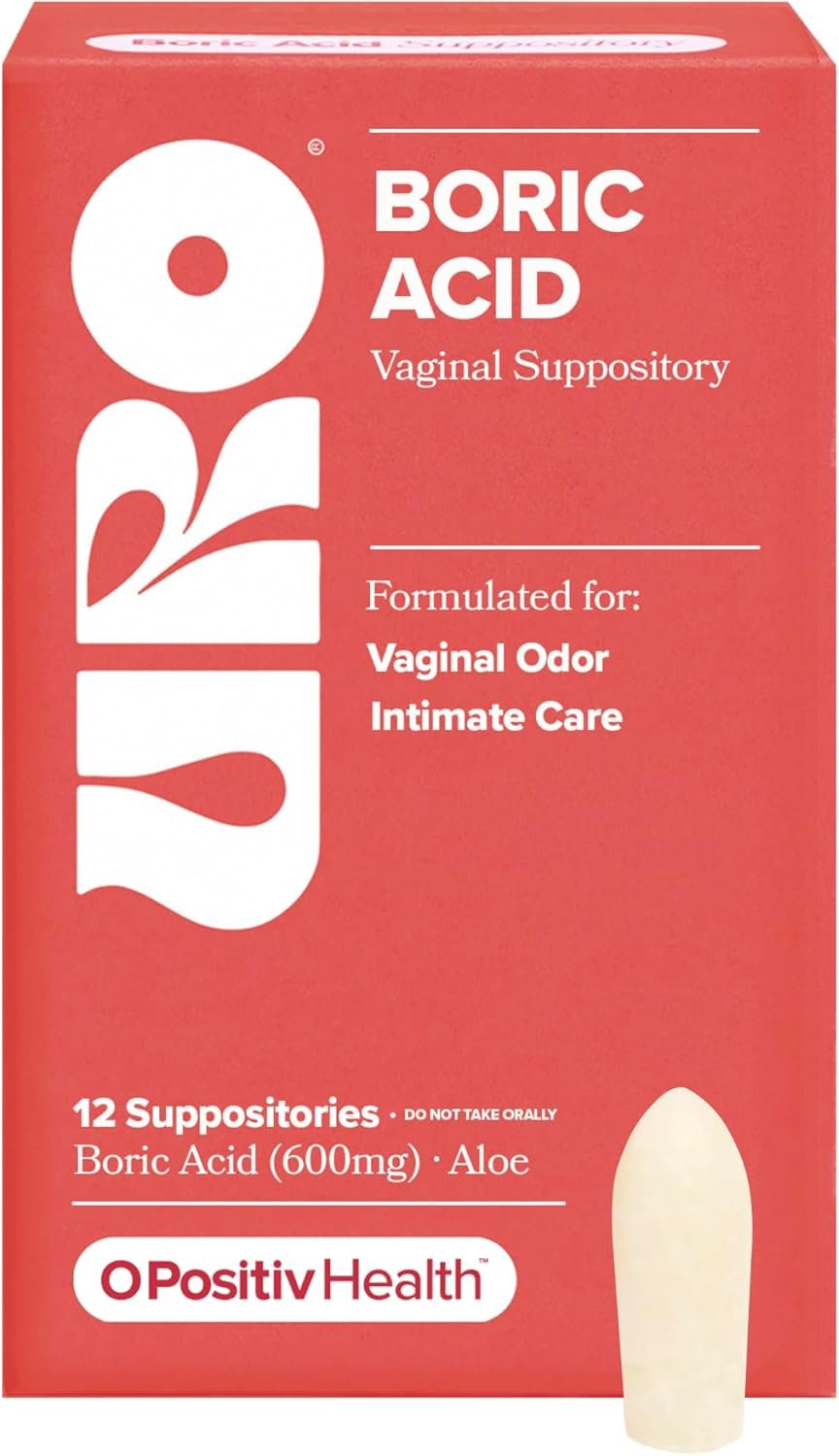 O Positiv URO Boric Acid Vaginal Suppository – with Lactic Acid, and Aloe for Fast Relief and Vaginal Odor Control – Vegan, Free from Parabens, Dyes, and Fragrances – 12 Count (Pack of 1)
