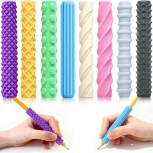 8-Pack Sensory Fidget Pencil Grips for Kids & Adults with ADHD, Autism & Arthritis – Textured Quiet Fidget Toys for Focus, Anxiety Relief & Handwriting Support at Classroom, Home or Work