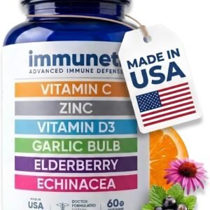 Immuneti Advanced Immune Support – Doctor Formulated 6-in-1 Daily Immunity Supplement – Made in USA – With Vitamin C, D3, Zinc, Elderberry, Garlic & Echinacea – Vital Nutrients & Antioxidants (1)