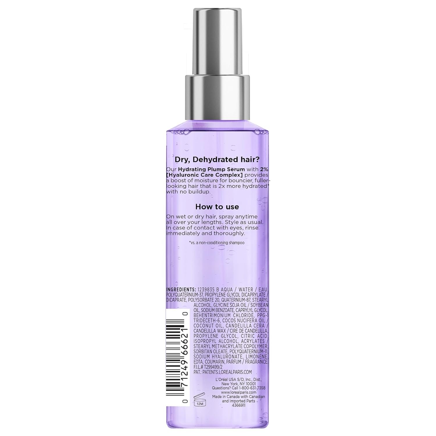 L'Oreal Paris Elvive Hyaluron Plump Moisture Plump Hair Serum for Dehydrated, Dry Hair with Hyaluronic Acid Care Complex, Paraben-Free, 4.4 Fl Oz - Image 8