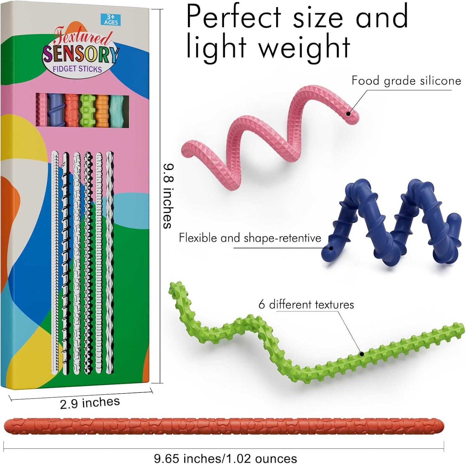 Sensory Fidget Toys for Kids Adults,6PCS Flexible Fidget Sticks for Stress Anxiety Autistic ADHD, Calm Down Travel Airplane Classroom Students Prizes Toys, Stocking Stuffers for Teens Boys Girls - Image 6