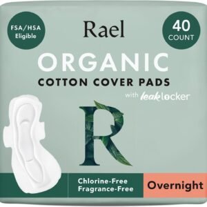 Rael Pads for Women, Organic Cotton Cover – Period Pads with Wings, Feminine Care, Sanitary Napkins, Heavy Absorbency, Unscented, Ultra Thin (Overnight, 40 Count)