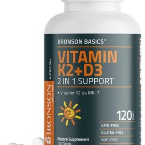 Bronson Vitamin K2 D3 (MK7) Supplement Non-GMO Formula Vitamin D3 5000IU (125 mcg) & 90 mcg K2 MK-7, Easy to Swallow D & K Complex, 120 Tablets