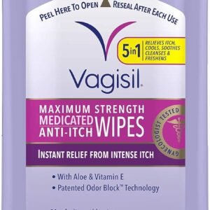 Vagisil Wipes, Anti-Itch Medicated Feminine Vaginal Wipes, Maximum Strength, Instant Relief, 20 Wipes (Pack of 1)